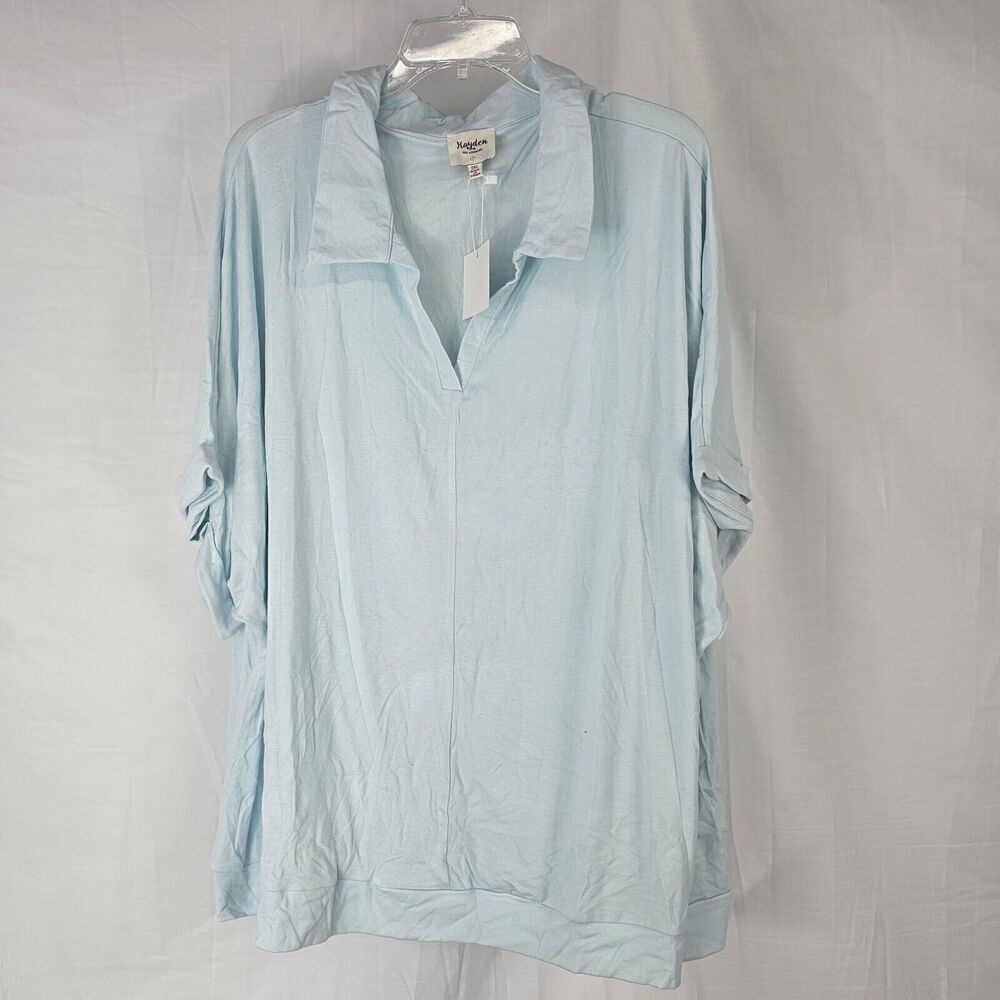 Hayden Los Angeles Plus Size Women’s 2XL Light Blue Boxy Cropped Collared Tee